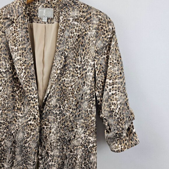 Alberto Makali Blazer Leopard Print Jacket Size 4 Button Front Ruched 3/4 Sleeve - Picture 10 of 14